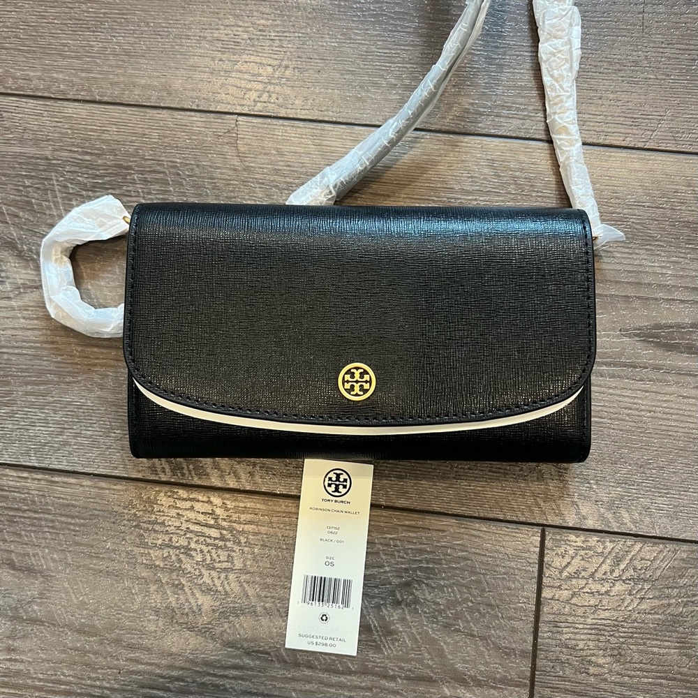 NWT Tory Burch ROBINSON CHAIN WALLET Black 137152